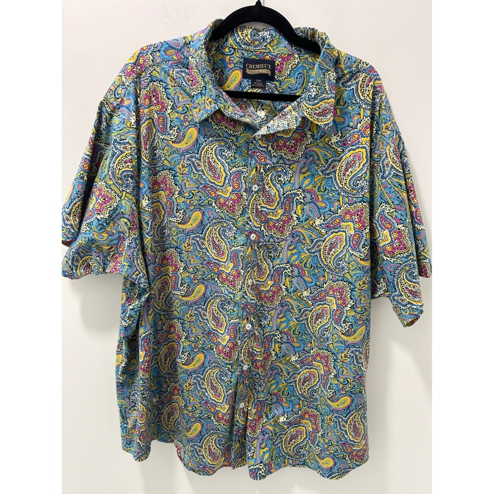 Cremieux Premium Denim Mens 3XB Paisley Short Sleeve Button Down Shirt Blue